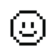 Happy face icon pixel art. Draw a picture on a white background. Vector illustration.