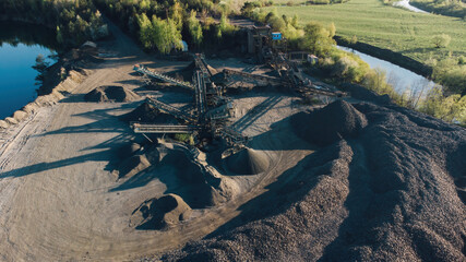 Aerial view of opencast quarry of non-metallic minerals - view from above.