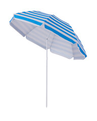 Blue beach umbrella parasol isolated on white background