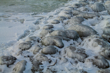 snowy icy breakwaters
