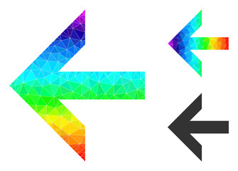 lowpoly arrow left icon with rainbow vibrant. Rainbow vibrant polygonal arrow left vector designed with random colorful triangles. Flat geometric lowpoly illustration based on arrow left icon.