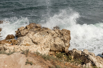 The rocky coast of the Black Sea. The city of Sevastopol. Landscape photography.