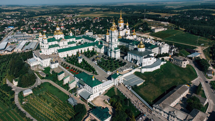 Fototapeta premium Aerial view - Holy Dormition Pochayiv Lavra, Pochayiv, Ukraine