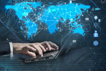 Man in social data management concept