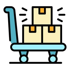 Delivery box cart icon. Outline delivery box cart vector icon color flat isolated
