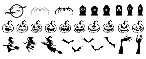 halloween, pumpkins, witches, graves, hands and bats