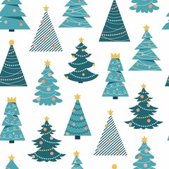 Seamless pattern with cartoon Christmas trees on a white background. Simple scandinavian trendy flat vector. Hand drawing. Design for fabric, print, wrapper