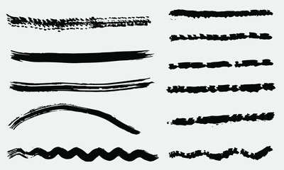 Grunge vector dry brush strokes. Isolated, hand drawn