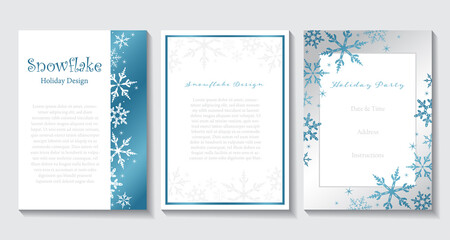 Fototapeta na wymiar A set of silver and blue snowflake invitation designs 