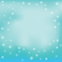hand drawn beautiful snowflake round frame on blue gradient background