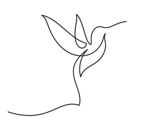 Continuous one line drawing of hummingbird minimalism drawing. Flying bird isolated on a white background. Avian national zoo park concept. Humming bird isolated vector illustration