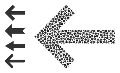 Round dot mosaic arrow left. Vector collage is based on arrow left icon, and created of scattered round parts. Vector icon of arrow left designed with randomized round pixels.