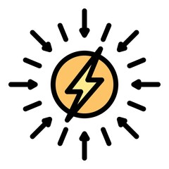 Sun energy icon. Outline sun energy vector icon color flat isolated