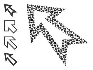 Round dot mosaic arrow left up. Vector mosaic is based on arrow left up symbol, and organized from random round parts. Vector icon of arrow left up created of random round pixels.