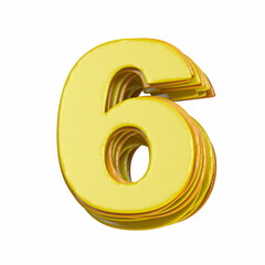 Yellow font Number 6 SIX 3D