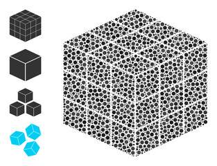 Circle combination 3x3x3 cube. Vector collage is based on 3x3x3 cube icon, and organized of random circle items. Vector icon of 3x3x3 cube formed of random circle items.
