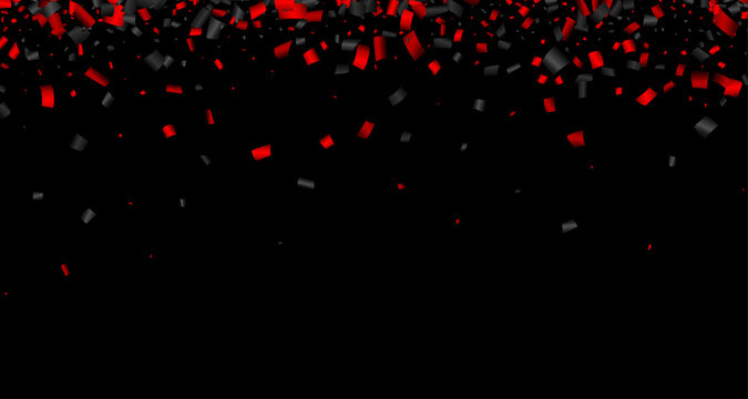 Black and red confetti empty banner background.