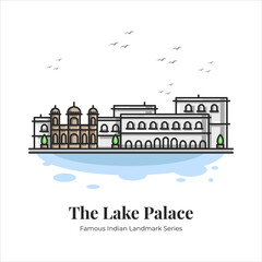 The Lake Palace Indian Famous Iconic Landmark Cartoon Line Art Illustration