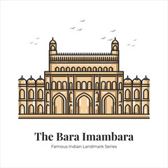 The Bara Imambara Indian Famous Iconic Landmark Cartoon Line Art Illustration