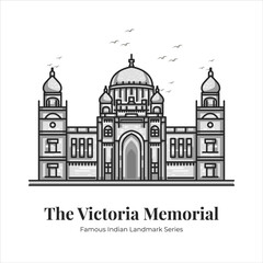 Victoria Memorial Indian Famous Iconic Landmark Cartoon Line Art Illustration