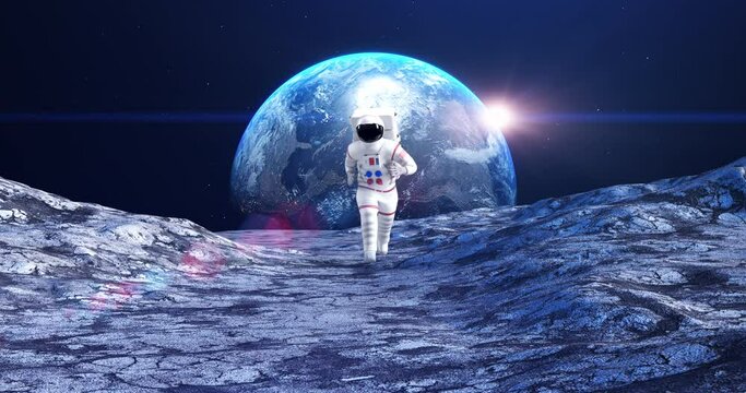 Brave Astronaut Running On A Planet Surface In Slow Motion. Space And Technology Related 3D Animation.