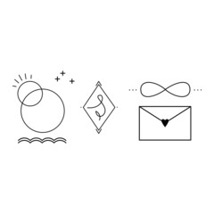 Simple boho style vector illustration set. Isolated on white background.