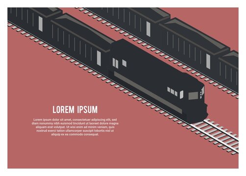 Silhouette Of A Freight Train Carrying Ore In Isometric View
