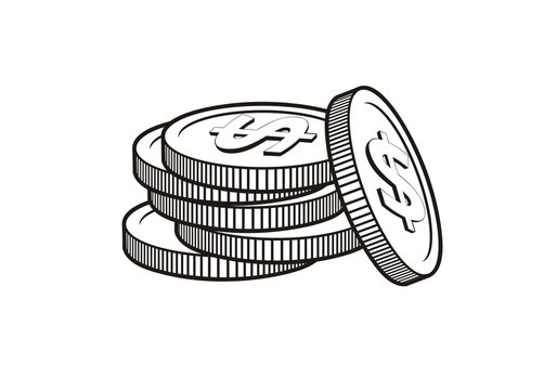 Currency. Dollar Coin Stack Simple Illustration Inb Lack And White.