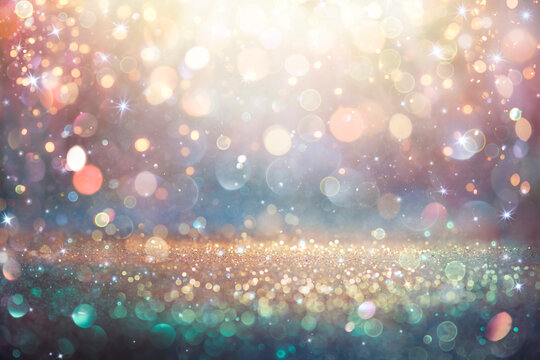 Shiny Glitter In Abstract Magic Christmas Background With Bokeh And Light Effect