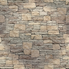 Seamless image of an ancient, stone wall of gray-brown color. An old stone wall with a brick...