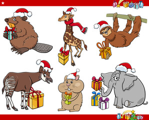 set of cartoon animals with Christmas presents