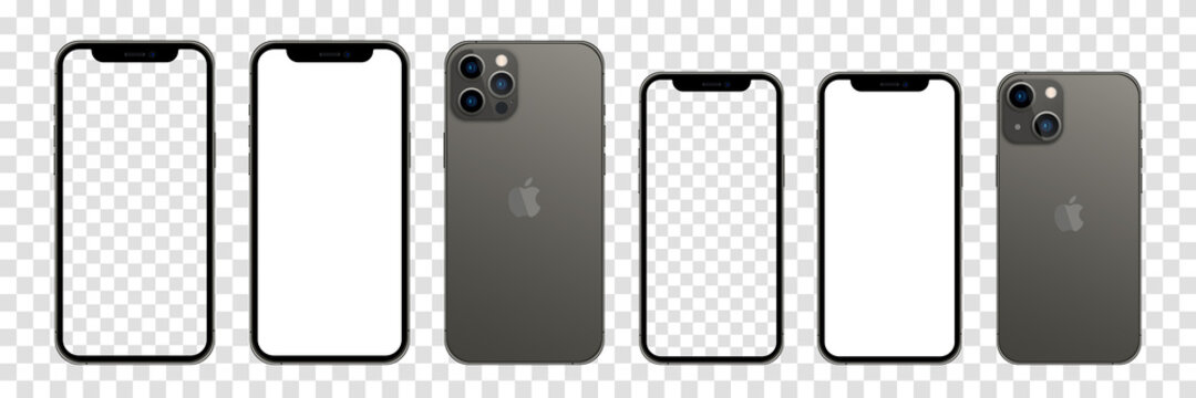 New iPhone 13, Pro Max, Mini Mock-up. Vector realistic iphone screen template. Vector illustration