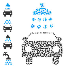 Fototapeta na wymiar Rounded dot combination car shower. Vector mosaic is based on car shower icon, and made from scattered circle items. Vector icon of car shower designed of scattered circle items.