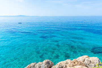 Cliffs over the Adriatic Sea next to Jagodna Beach, Hvar, Croatia