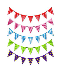 Set of bright festive paper garlands in the form of triangles. Vector elements for design.