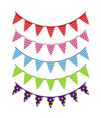 Obraz premium Set of bright festive paper garlands in the form of triangles. Vector elements for design.