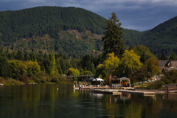 Fototapeta premium Boat dock, Lake Cowichan, Vancouver Island, British Colombia