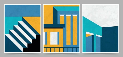 Abstract Architecture Poster with Modern Geometric Building Background Cover. construction template illustration with grunge texture 1