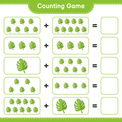 Counting game, count the number of Monstera and write the result. Educational children game, printable worksheet, vector illustration