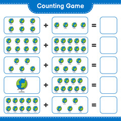 Counting game, count the number of Globe and write the result. Educational children game, printable worksheet, vector illustration