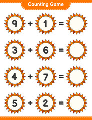 Counting game, count the number of Sun and write the result. Educational children game, printable worksheet, vector illustration