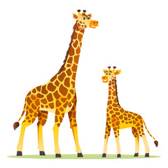 Giraffe with cute cub cartoon illustration