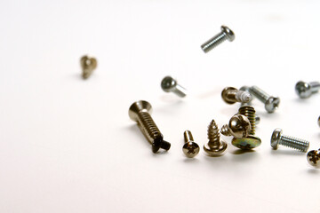 Screw and bolt on white background