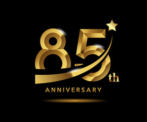 Golden 85 year anniversary celebration logo design with star symbol