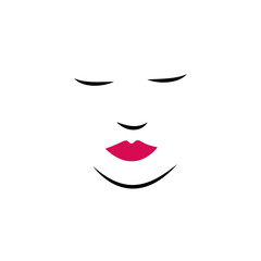 beauty woman face red lips minimalist logo design vector