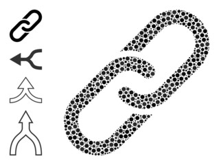 Rounded dot collage chain. Vector collage is based on chain icon, and constructed of randomized circle items. Vector icon of chain combined of random circle dots.