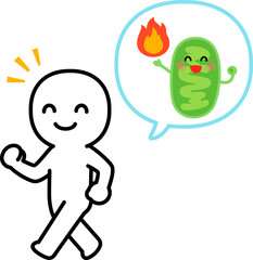 ミトコンドリアのキャラクターと活動する人物