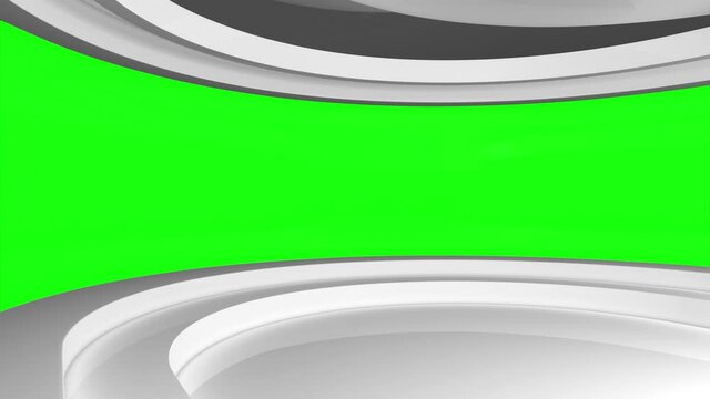 TV studio. Green screen. Loop animation. White studio. White background. 3d render. 3d