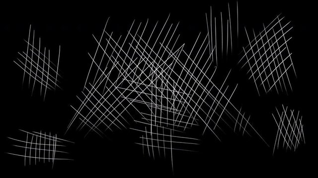 4k animation sketch texture and shading. White lines on a black background. 4k art effect with alpha channel. Stock video with notes, light bulb, and thumb up. Science and business.