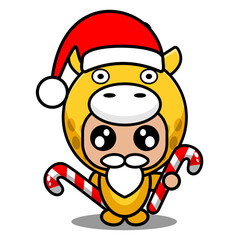 vector cartoon character mascot costume cute animal giraffe holding christmas candy
